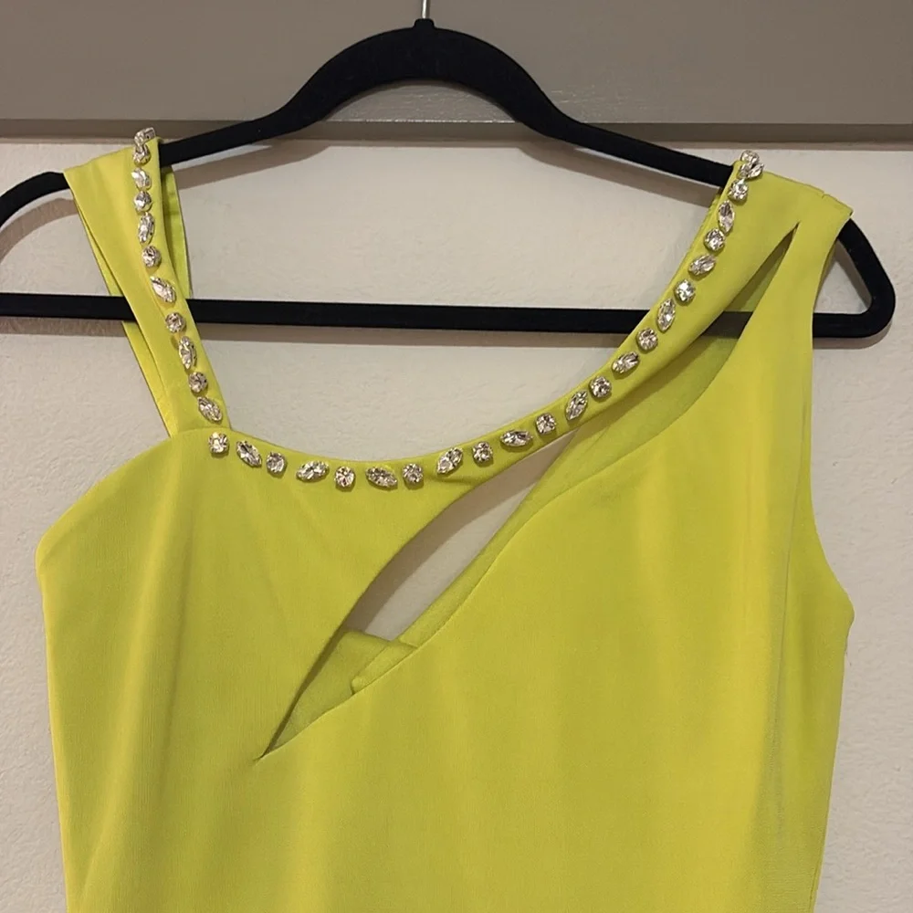 CDGNY by CD Greene Chartreuse Rhinestone Sheath Dress SZ 6 EUC